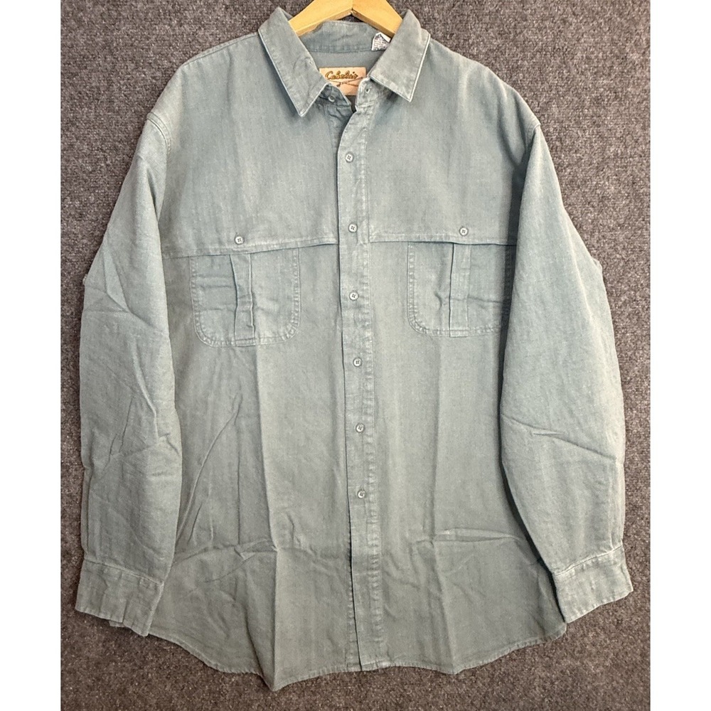 Vintage Cabelas Men Heavy Shirt Size  XXL Teal Green Long Sleeve Button Up